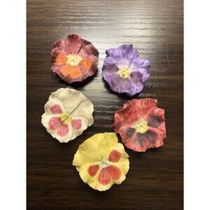 Vintage Pansy Flower Button Covers Set Of 5 Hand Painted Ceramic Retro Artsy